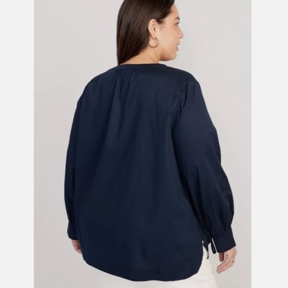 Old Navy PeasantTop Blue Split Neck Long Sleeve Woven Blouse Size XL - Picture 3 of 8